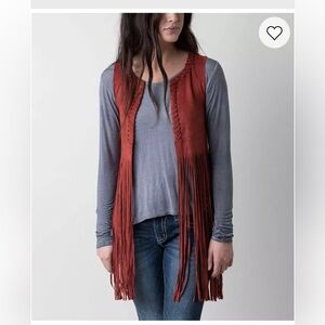 Angie Fringe Woven Western Vest in Red Oxide Womens Size S NWOT
